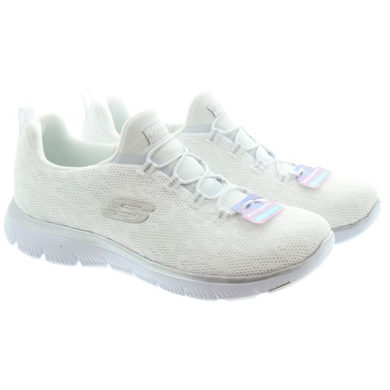 SKECHERS Ladies 149037 Summits Trainers In White Silver