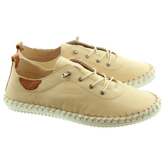 LUNAR Ladies FLE030 St Ives Leather Shoes In Beige