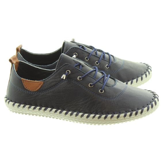 LUNAR Ladies FLE030 St Ives Leather Shoes In Navy