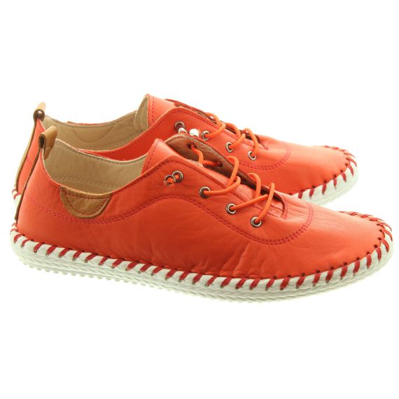 LUNAR Ladies FLE030 St Ives Leather Shoes In Orange