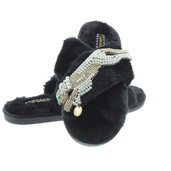 LAINES_LONDON Ladies Panther Slippers In Black