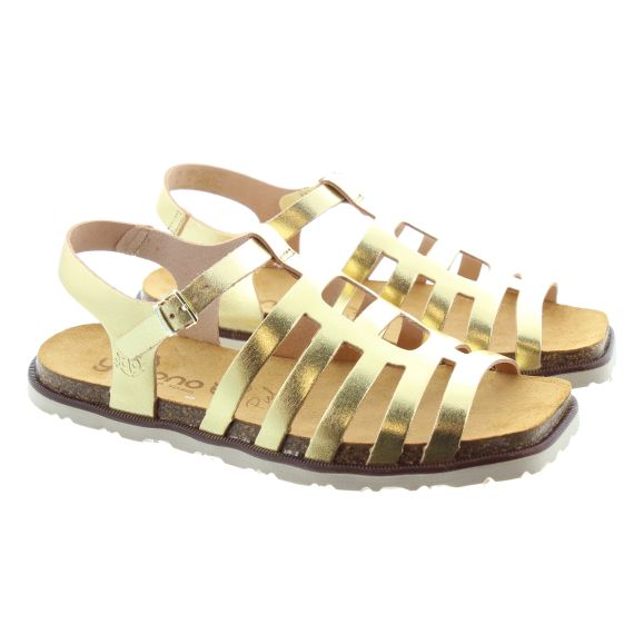 YOKONO Ladies Rodas 104 Flat Sandals In Gold