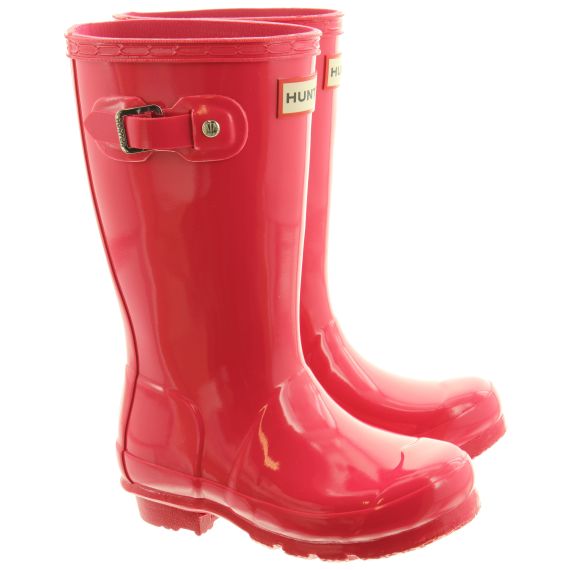 HUNTER Rubber Young Gloss Wellingtons In Pink
