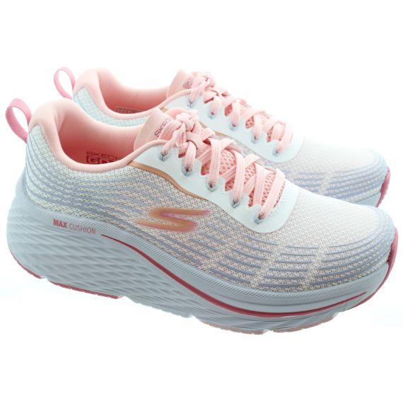 SKECHERS Ladies 129625 Max Cushioning Trainers In White/ Blue/ Pink