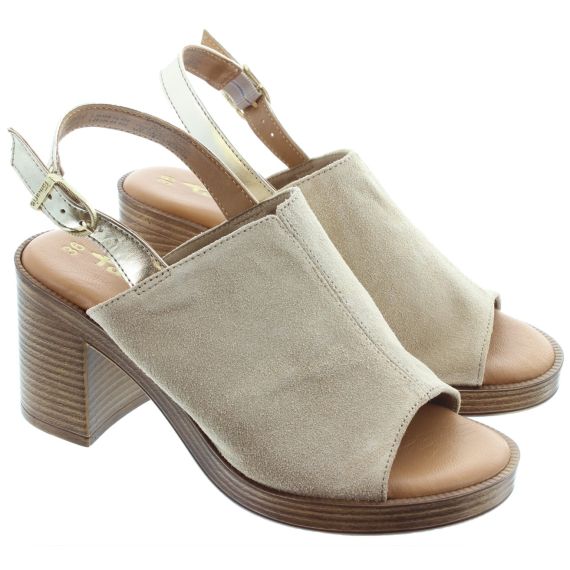 TAMARIS Ladies 28304 Suede Heel Sandals In Beige 