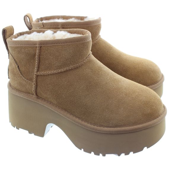 UGG Ladies New Heights Ultra Mini Boots In Chestnut