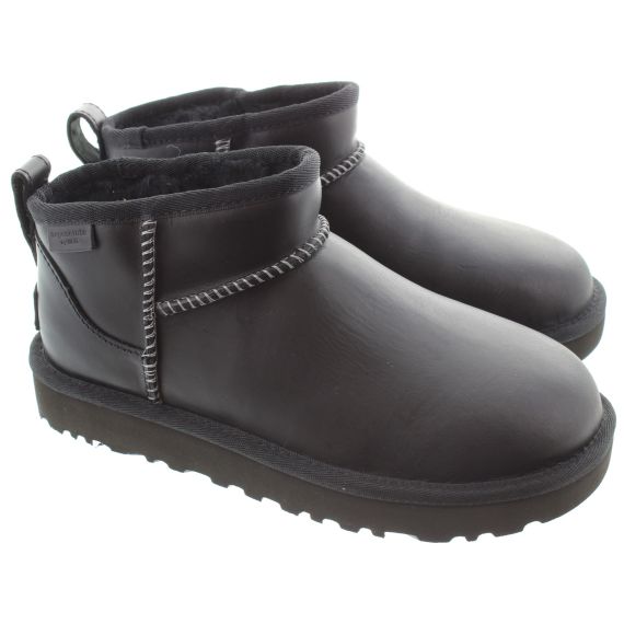 UGG Ladies Ultra Mini Leather Regenerate Boots In Black