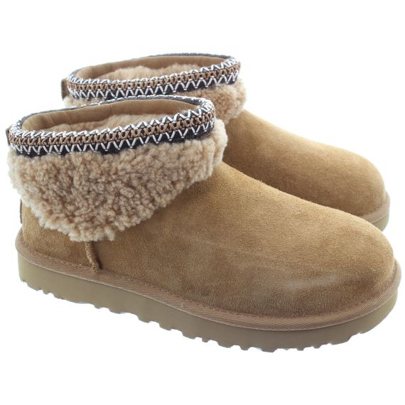 UGG Ladies Ultra Mini Maxi Curly Boots In Chestnut