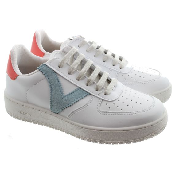 VICTORIA Ladies Madrid Lace Trainers In White and Blue 
