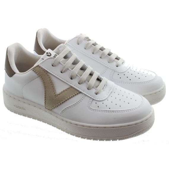 VICTORIA Ladies Madrid Lace Trainers In White And Taupe 